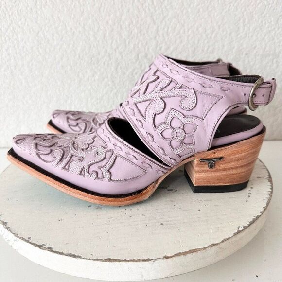 Lane Robin Mule Womens Purple Short Cowboy Boots 6.5 Western Mule Floral Leather - Picture 5 of 13